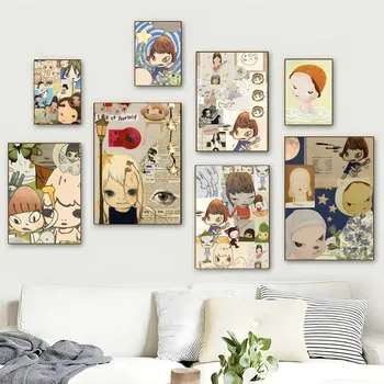 Yoshitomo Nara rüya bebek karikatür klasik Anime Poster kendinden yapışkanlı sanat posterleri Retro kağıt etiket DIY Vintage dekoratif