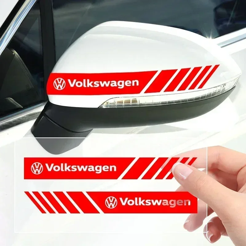 2pcs Car PVC Stripe Racing Strips Rear View Mirror Stickers For Volkswagen Golf-7 4 5 6 CC T-ROC Sharan Passat B5 6 Polos Tiguan