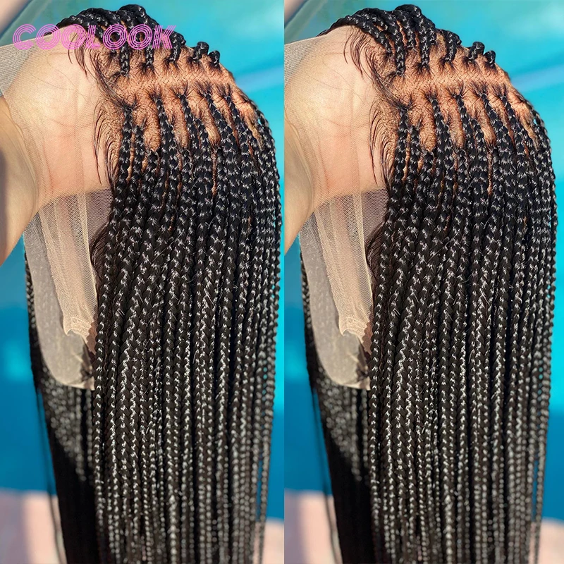 

36" Full Lace Braided Wigs Synthetic Hair Box Braids Lace Frontal Wig Goddess Braided Wigs for Black Women Knotless Braiding Wig