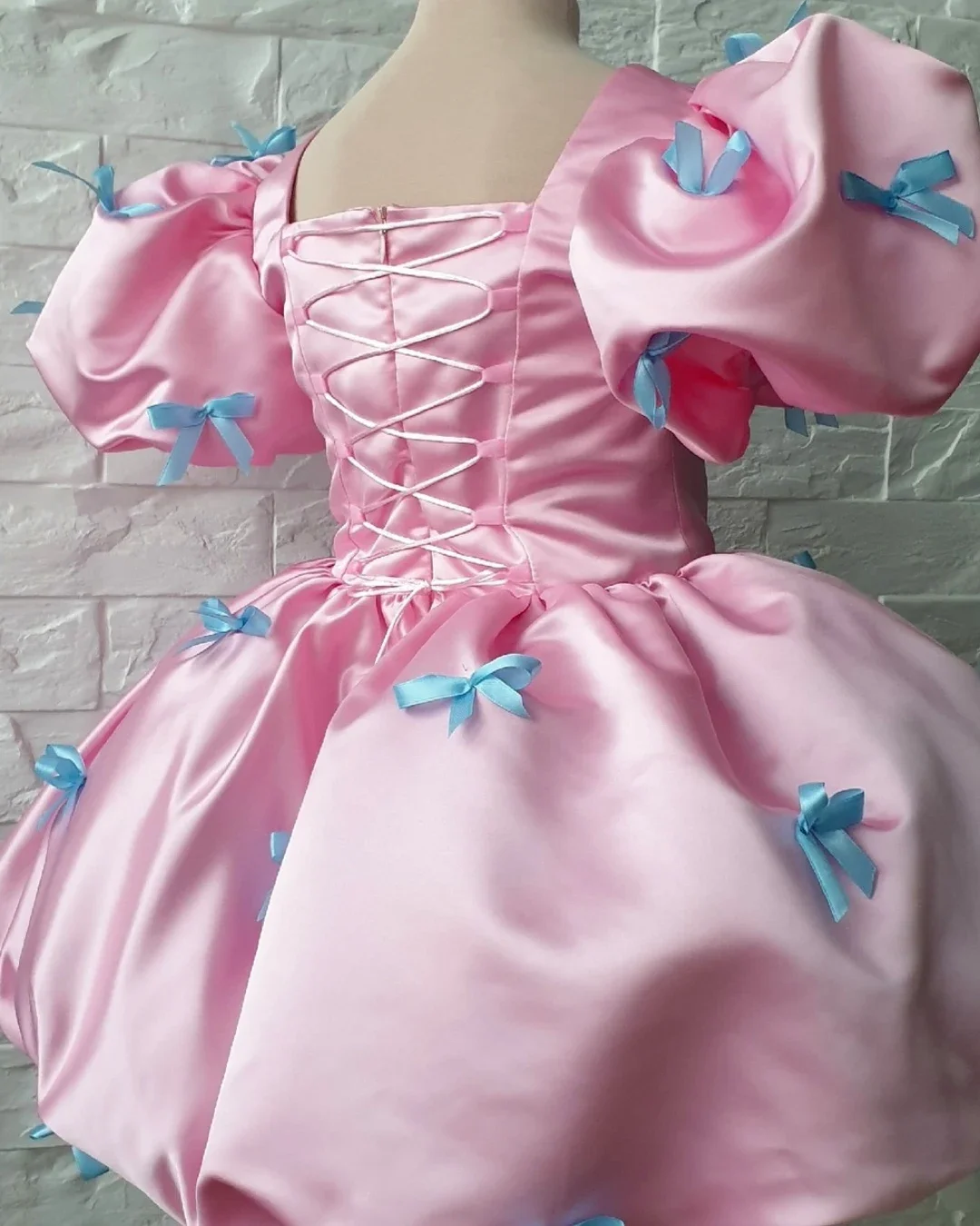 Custom light luxury dress women wedding guest gown girls wedding gown birthday party pageant puff sleeve bow satin bubble gown