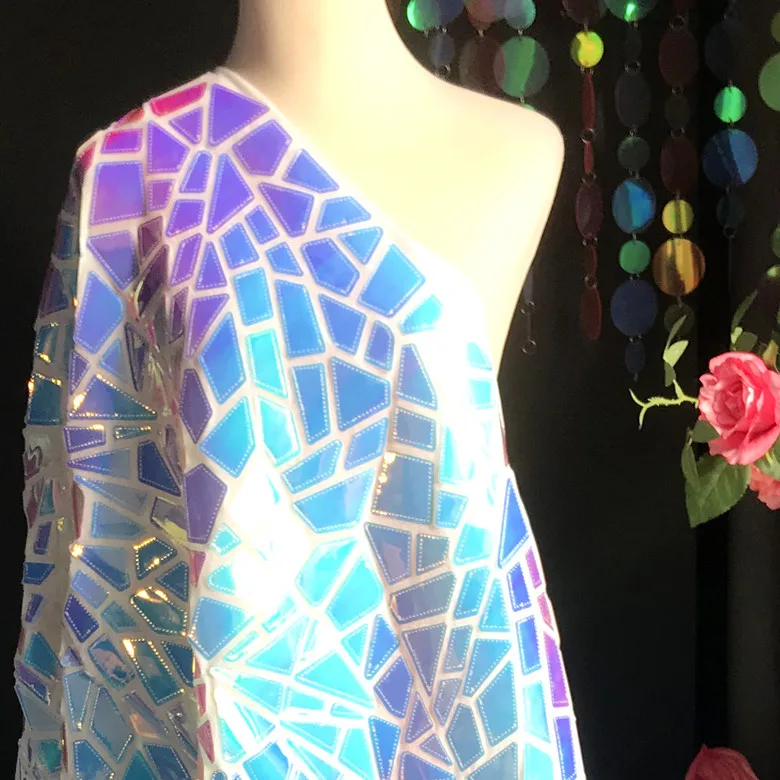 

Velvet Embroidered Sequins Fabric Geometric Iridescent Multicolor Sequins Material for Wedding Dress Evening Gown