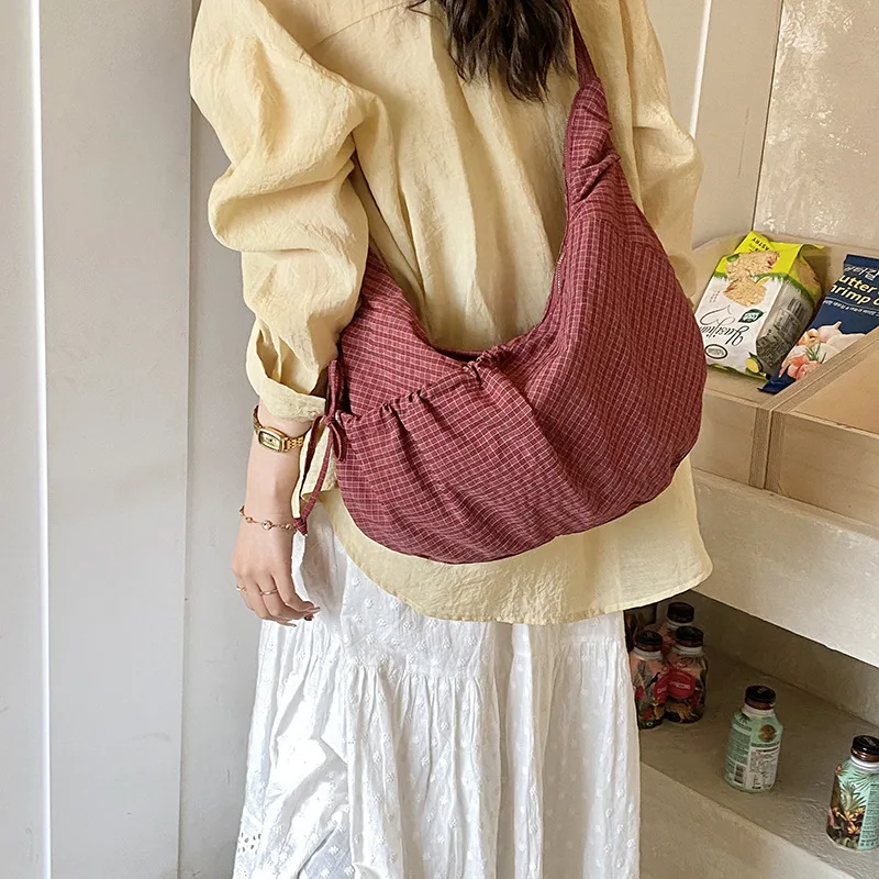 

Pleated Casual Plaid Lightweight Lady Shoulder Crossbody Bag 2026 New Large-capacity High-end Messenger Bag Handbags for Women