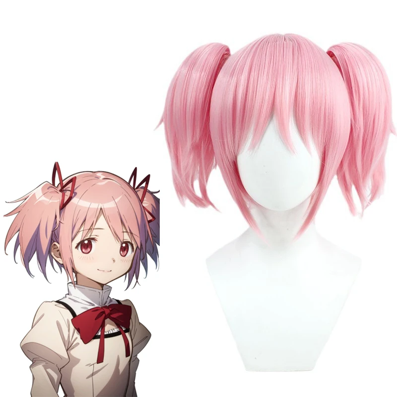 Puella magi madoka magica kaname madoka peruca cosplay anime curto rosa fofo perucas resistentes ao calor cabelo sintético festa role play