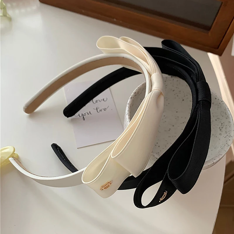 French Vintage Bowknot Hair Band Solid Color Bow Hairband For Girls Minimalist Fashion Head Hoop Hair Accessories