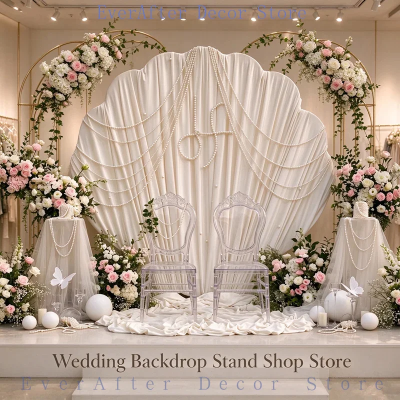 Metal Shell Shaped Wedding Arch Backdrop Stand Beach Welcome Sign Holder Wave Frame Party Event Photo Booth Decor