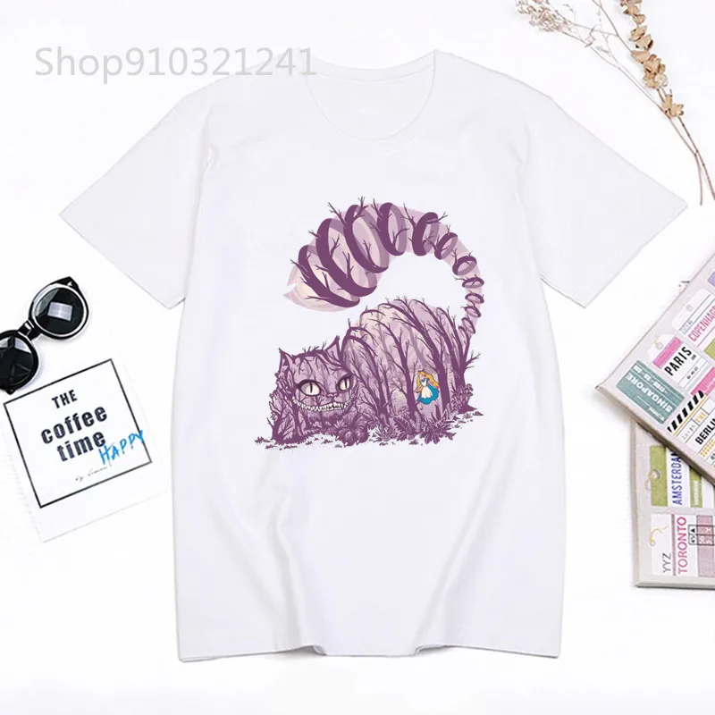 Cute Cartoon Women T Shirt Alice In Wonderland T-Shirt Girls Printing Trendy Harajuku Tshirt White Graphic Tops Female Clothing