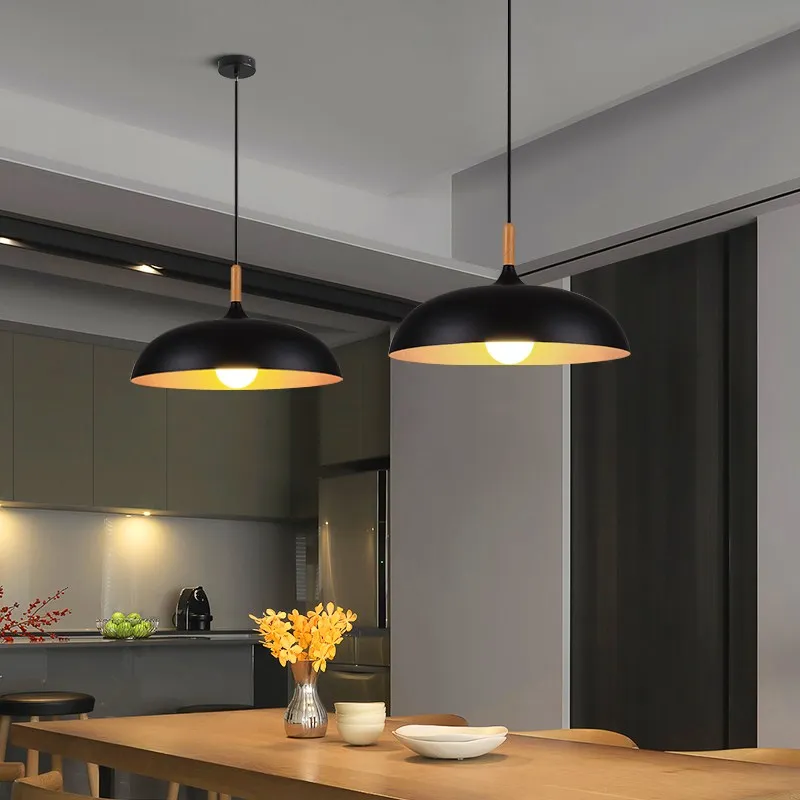 ミニマリストe27シーリングシャンデリア木製アルミニウムペンダントライトオフィスレストランリビングルームバーキッチン装飾照明用