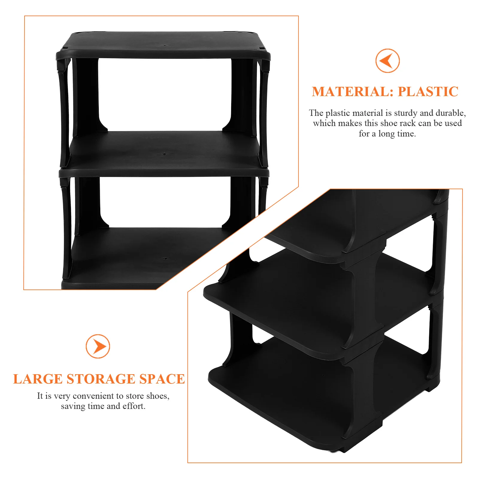 

Plastic Rack Sturdy Smooth Easy Clean Large Storage Multi-Layer Stackable Design For Entryway Walkway Home Use