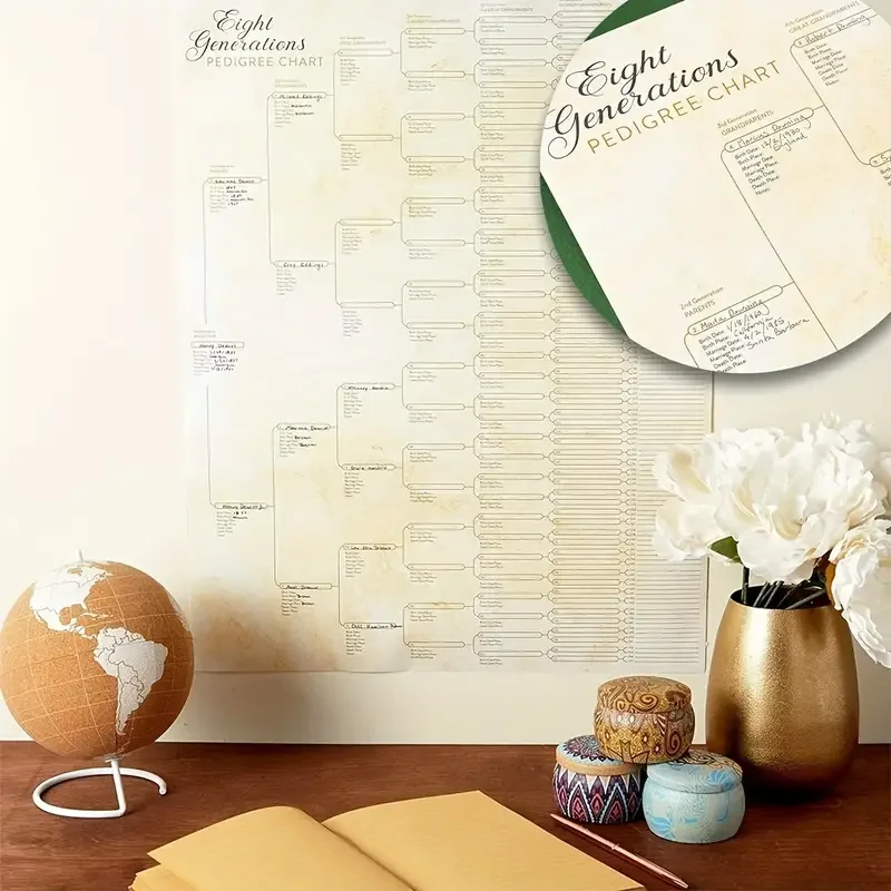 Gráficos de árbol genealógico para rellenar, póster genealógico en blanco de 8 generación para historia familiar, organizador de ancestía de pedigree grande, 1 ud.