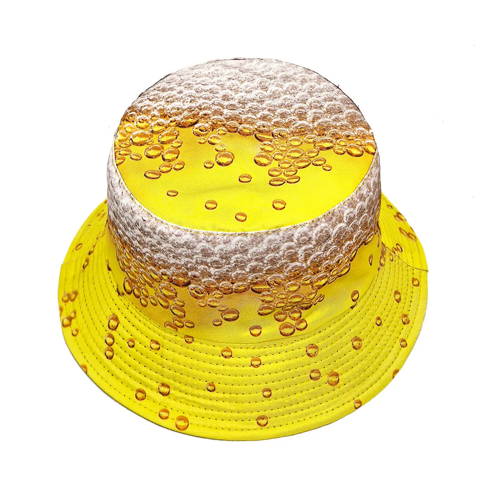 Yellow Beer Print Bucket Hat Festival Party Decorate Reversible Fisherman Hat Women Men Summer Sun Protection Panama Sun Gorras