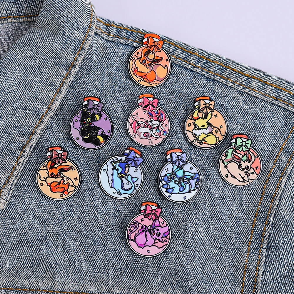 Eeveelutions Magic Potion Bottle Enamel Pin - Cartoon Lapel Brooch Badge for Backpacks Collectible Gift for Fans
