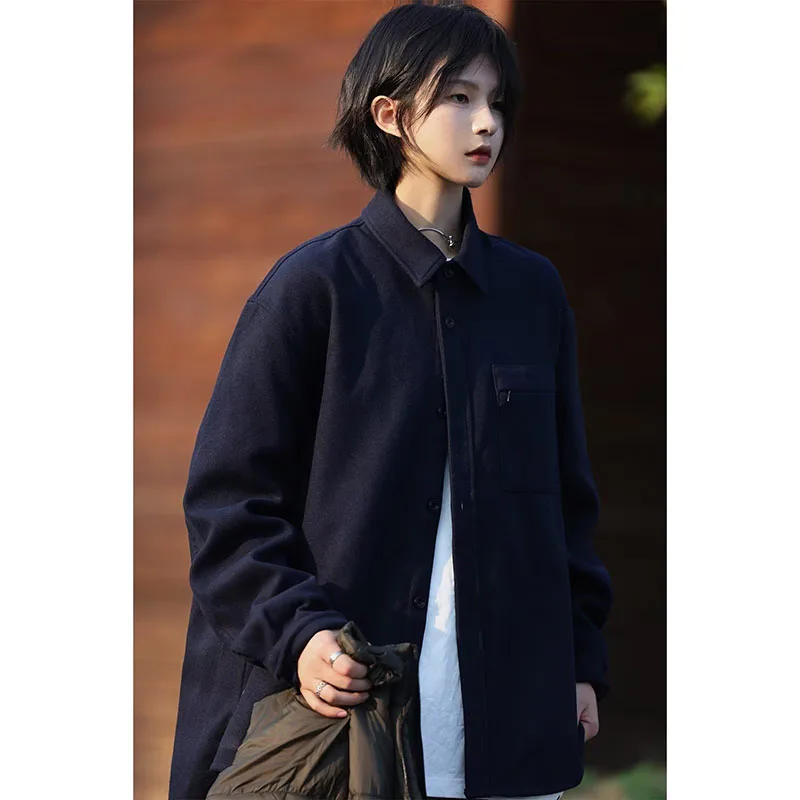 Harajuku Cargo Shirt Men Women Retro Solid Color Loose Cardigan Coat Japanese Lapels Simple Casual Long Sleeves INS Unisex Tops