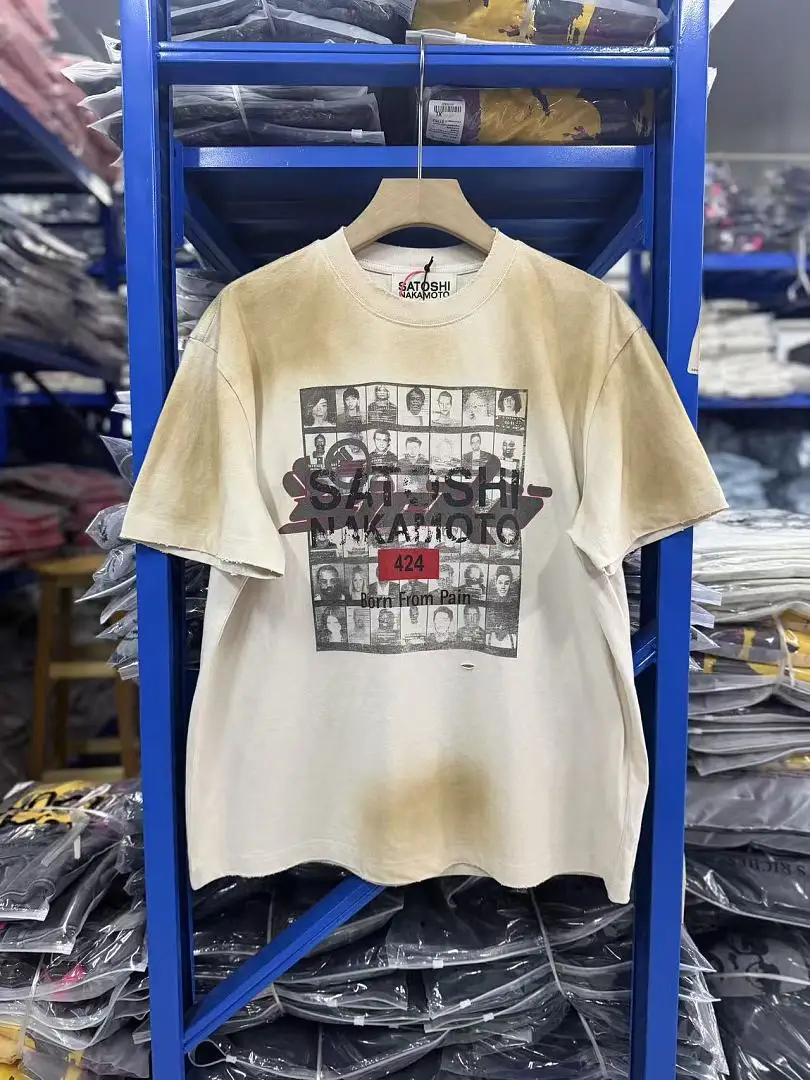 26SS Satoshi Nakamoto X 424  Sicko Friends and Family Women Men Washed T shirts tees Hiphop Oversized Men Cotton T shirt