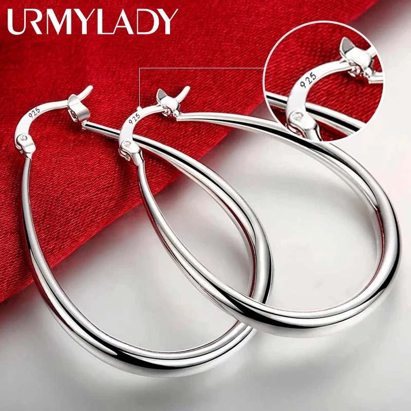 URMYLADY 925 sterling silver big Earrings 18K gold high quality Hook women lady wedding hot sale fashion Earring Jewelry 4.1cm