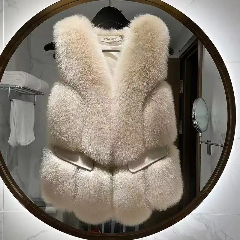 2025 New Splicing Imitation Fox Fur Grass Vest Women Short Jacket Autumn Winter Fashion Thicken Sleeveless Lady Waistcoat Coat
