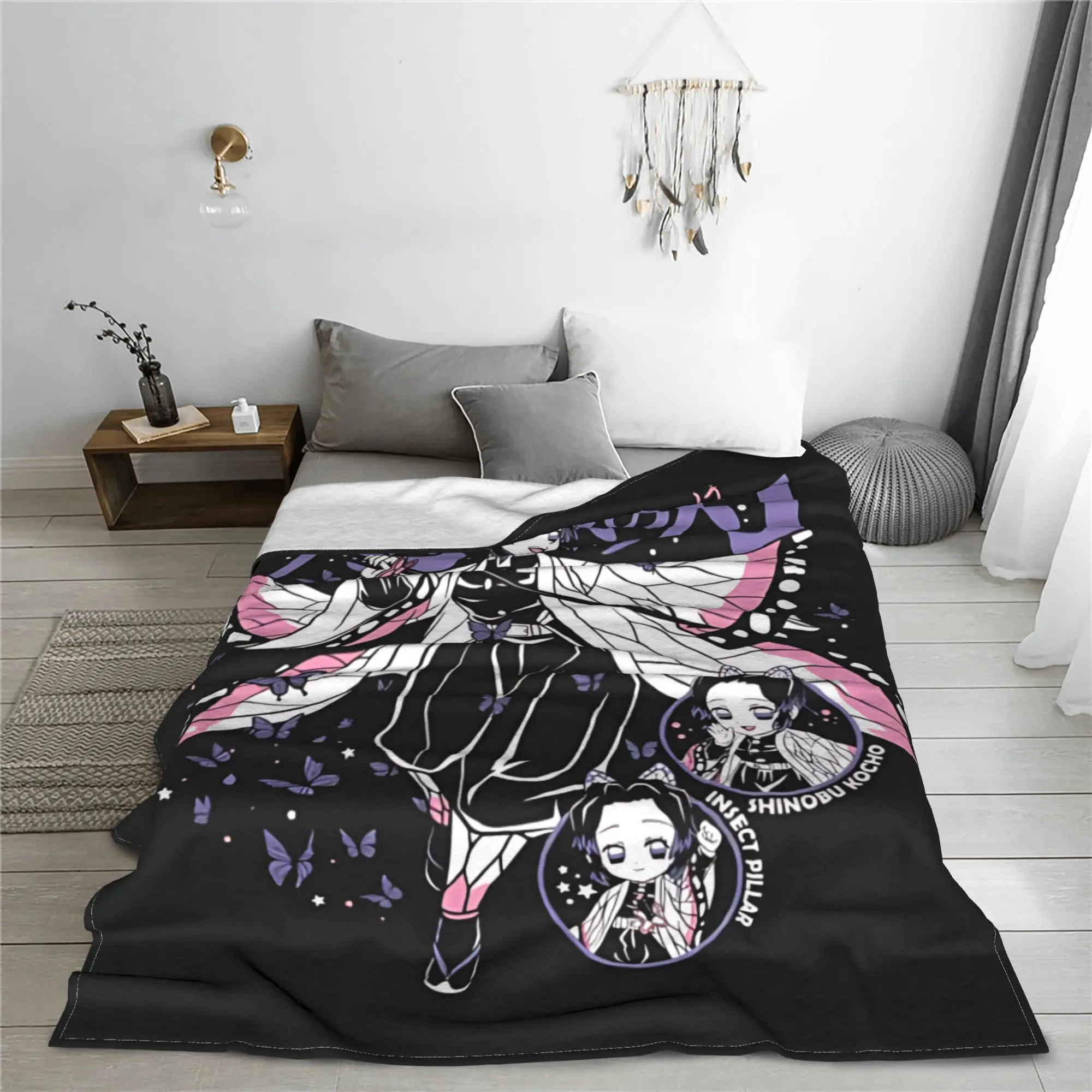 1PC Demon Slayers Anime Shinobu Kocho  Winter Blankets for Adults Bedding Home Interior Sofa Knee