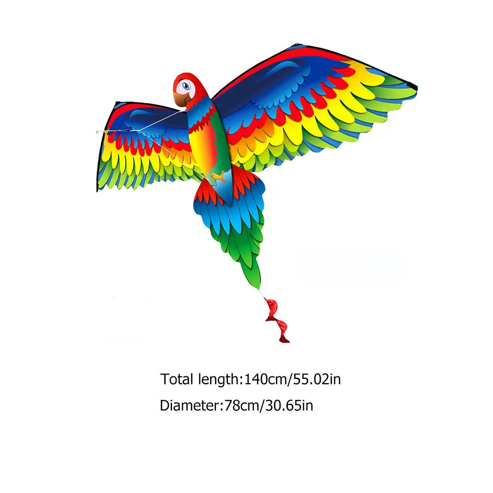 1 Juego de 1 Juego de diseño de dibujos animados grande y brillante, juego al aire libre fácil de volar para niños, cometa de loro 3D de cola larga y divertida con cometa de cola larga