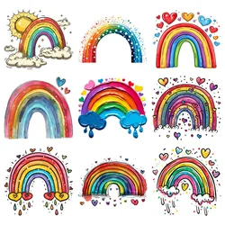 Cartoon Fashion Colorful Rainbow Happy Love Patches Hoodie Heat Transfer For Clothes Thermo Sticker Iron on Vinyl For T-shirt