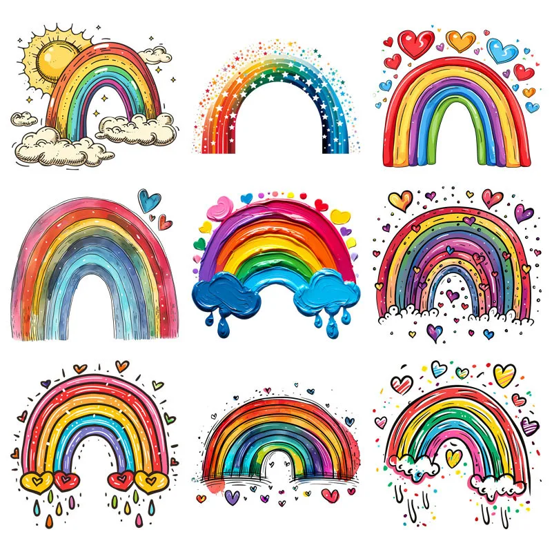 Cartoon Fashion Colorful Rainbow Happy Love Patches Hoodie Heat Transfer For Clothes Thermo Sticker Iron on Vinyl For T-shirt