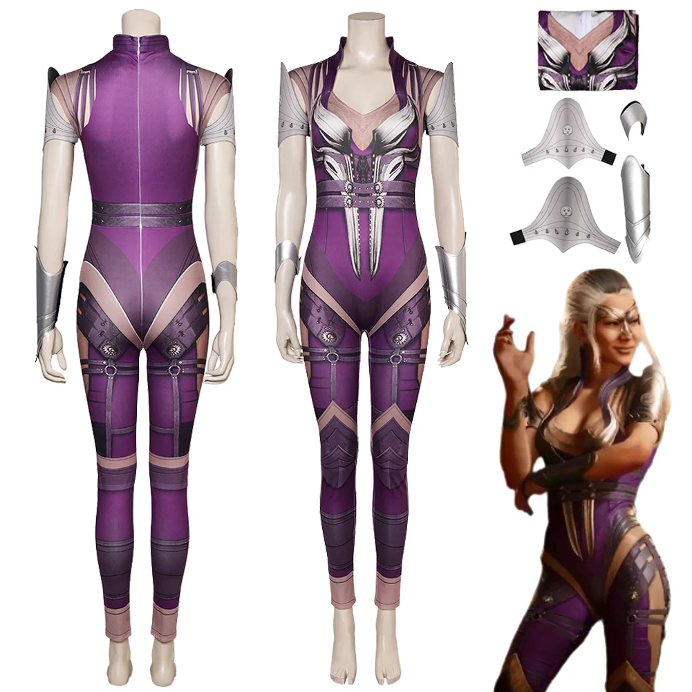 Game Mortal Kombat Cosplay Sindel Costume Jumpsuit Outfits Girls Women Adult Halloween Carnival Party Disguise Roleplay Suit