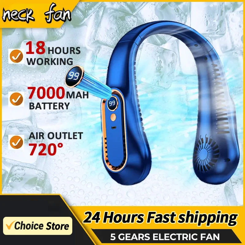 Outdoor Hanging Neck Fan Waist Fan 7000mah Mini Portable Rechargeable Bladeless Cooling Fan For Hiking Climbing Sports