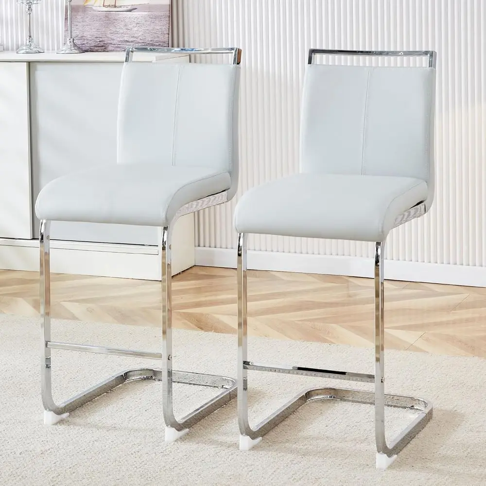 

Set of 2 Counter Height Bar Stools with PU Leather and Cushion, Ideal for Kitchen Island, Dining Room, or Pub, Light Grey