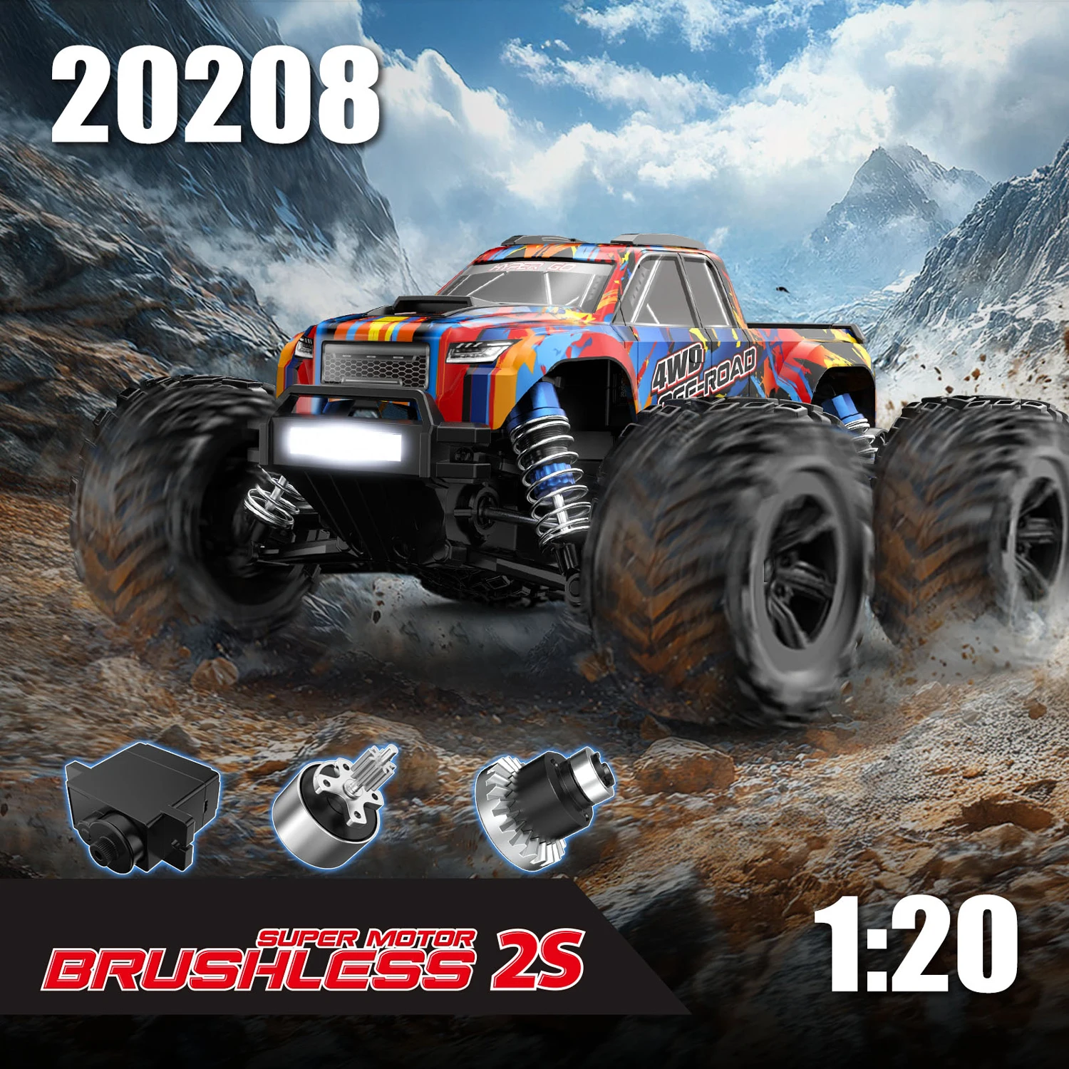 

RC 1/20 Mjx HYPER 20208 4WD Brushless High Speed Climbing Monster Mini Monster Electric Remote Control Car Toy Boy Toy