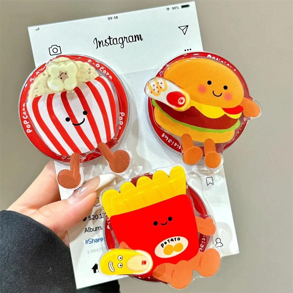 かわいい面白いハンバーグフライドポテト回転式Magsafe対応スマホグリップトックスタンド iPhone 16 Pro用 磁気ワイヤレス充電対応スマホケースホルダー