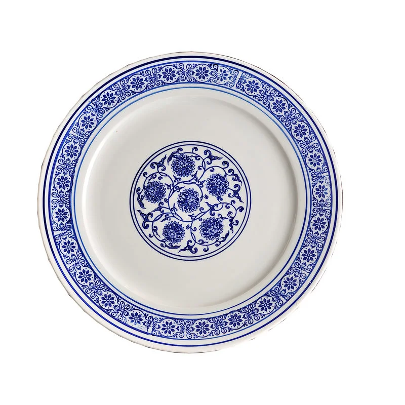 Blue and White Porcelain Flat Plate Japanese Tableware Ceramic Plate Steak Salad Fruit Western Food Dish Home Kitchen Supplies