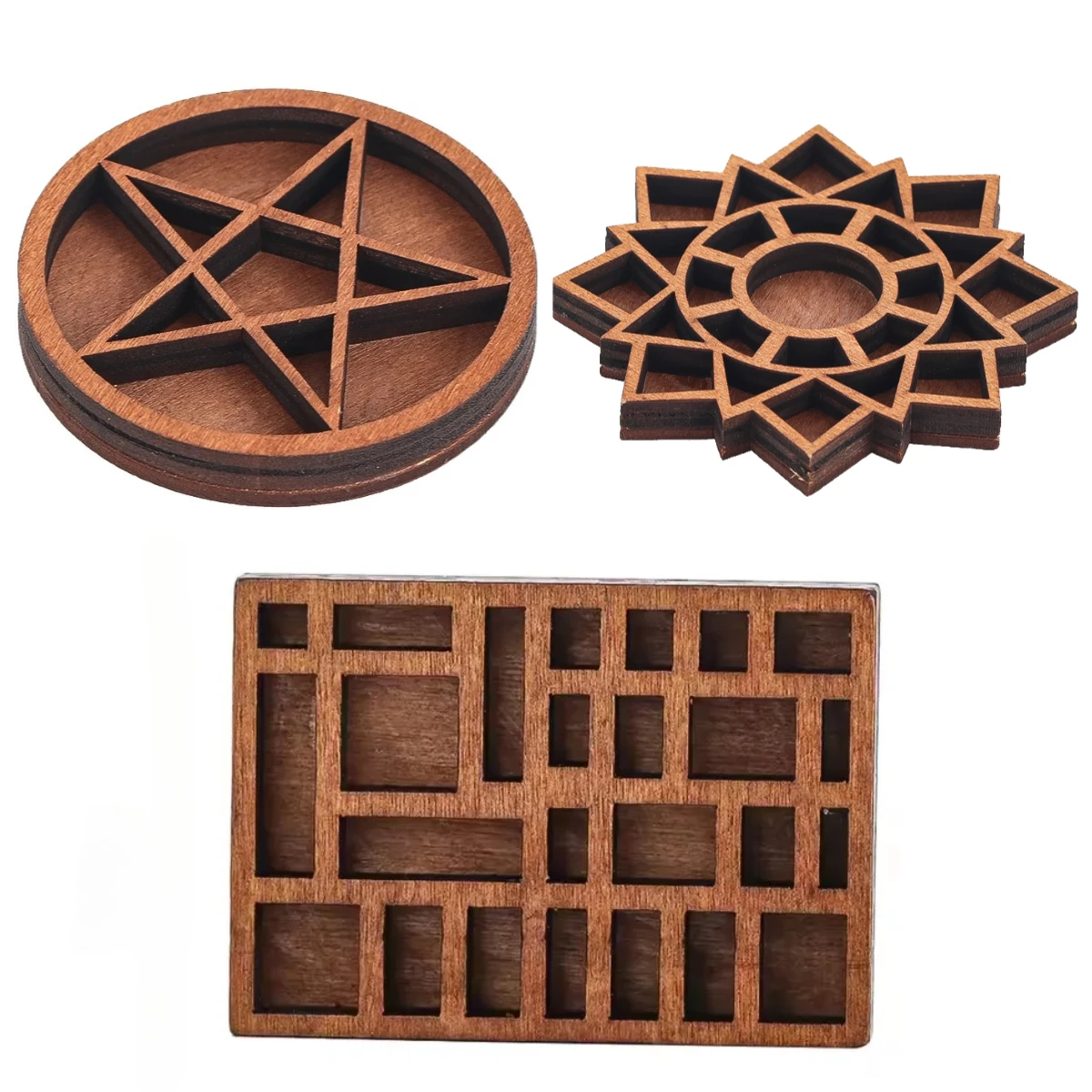 Dollhouse Miniature Wooden Display Tray Storage Box Furnitures for Crystal Gemstone Trinket Shelf Compartment Wicca Decor Props