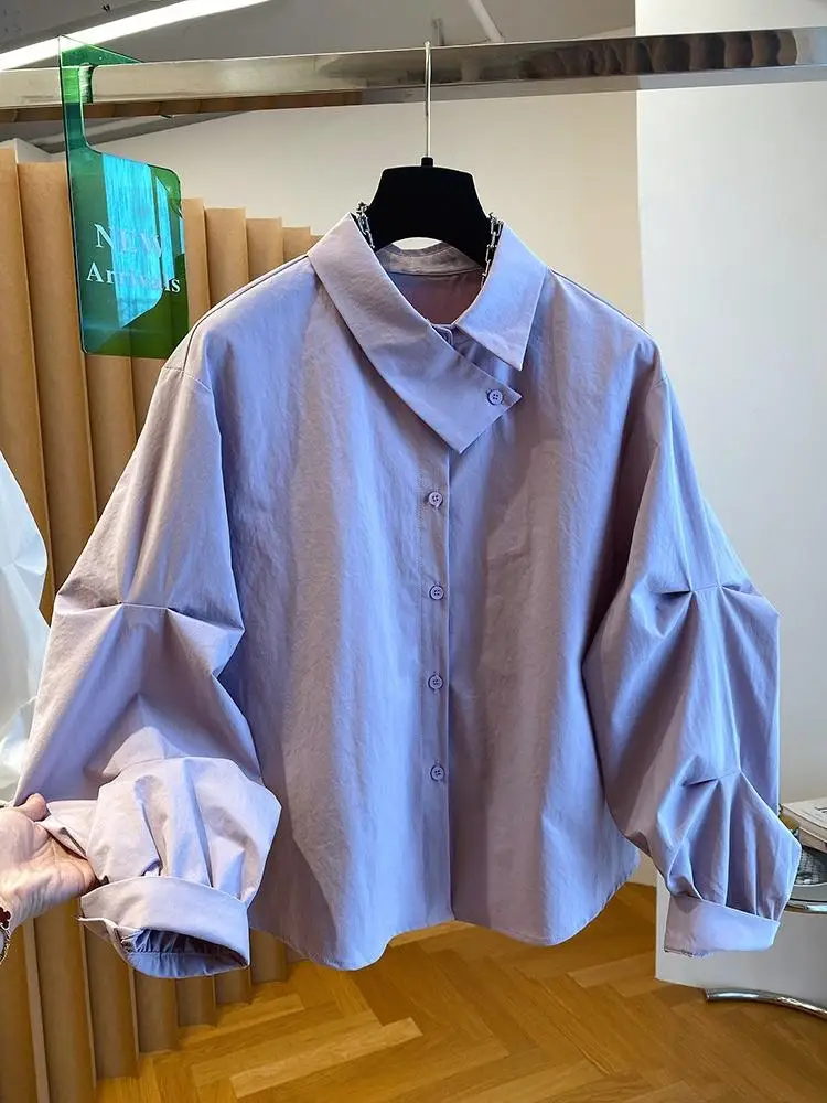 

Women Shirts Solid Single Breasted Long Sleeves Loose Slightly Wrinkled Coat Thin Female Blouses Spring Summer 2026