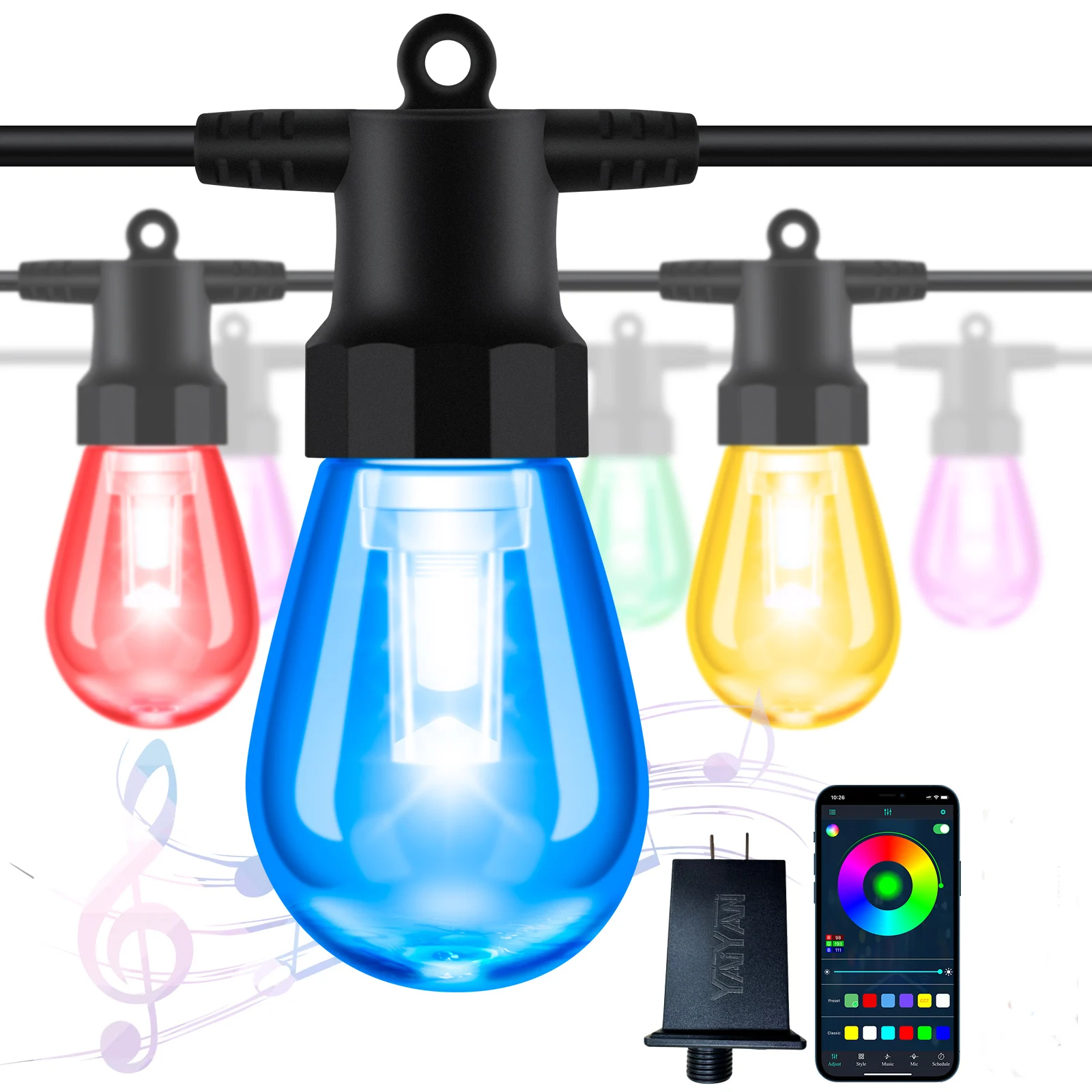50ft Outdoor String Lights,  LED (Light Emitting Diode) Lighting Fixtures, IP65 Waterproof,