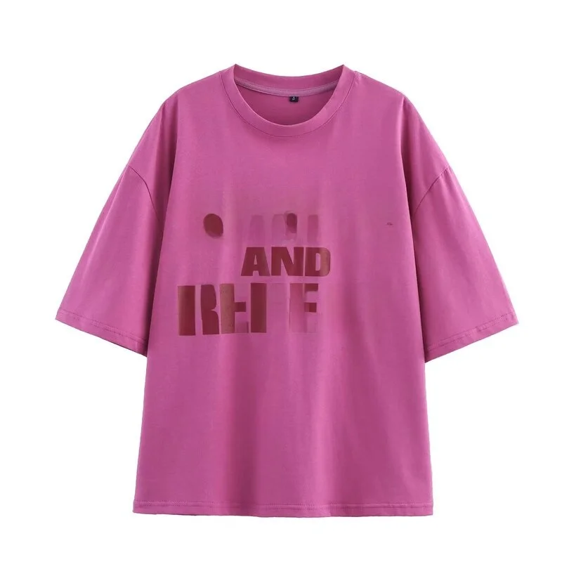 صيف 2025 المرأة عادية فضفاض تنوعا Waed تي شيرت مطبوع مريح ort Sve جولة Ne العادية طول Faion #4