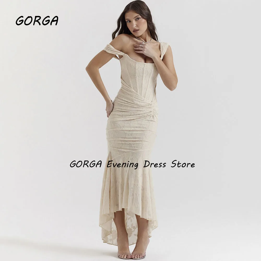 GORGA-O-Neck Lace Sereia Vestido, Tornozelo-Comprimento Prom Vestidos, Sem Costas, Spaghetti Strap, Noiva, Casamento, Photo Shoot, Simples