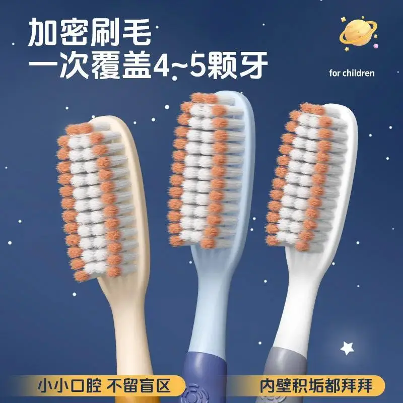 2 sets of penguin long headed soft bristled children's toothbrushes for 6-12 years old, efficient cleaning and anti slip handle