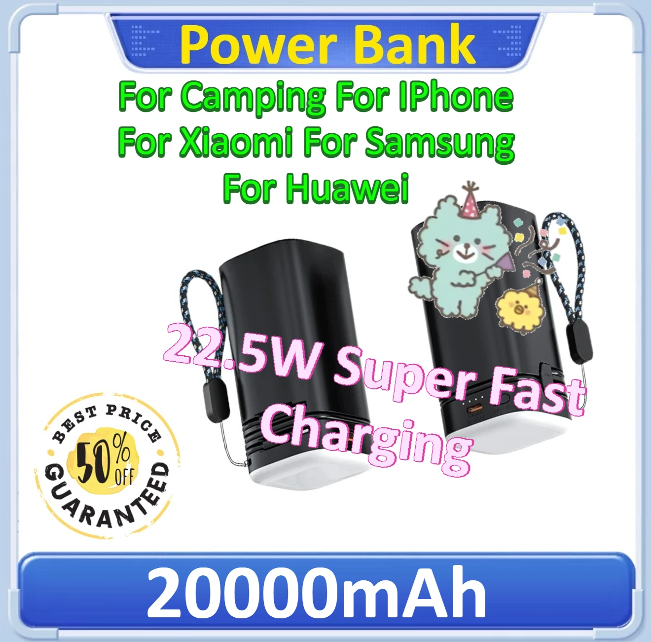 

20000mAh Power Bank For Travel For Camping For IPhone/Xiaomi/Samsung/Huawei Portable PowerBank 22.5W Super Fast Charging