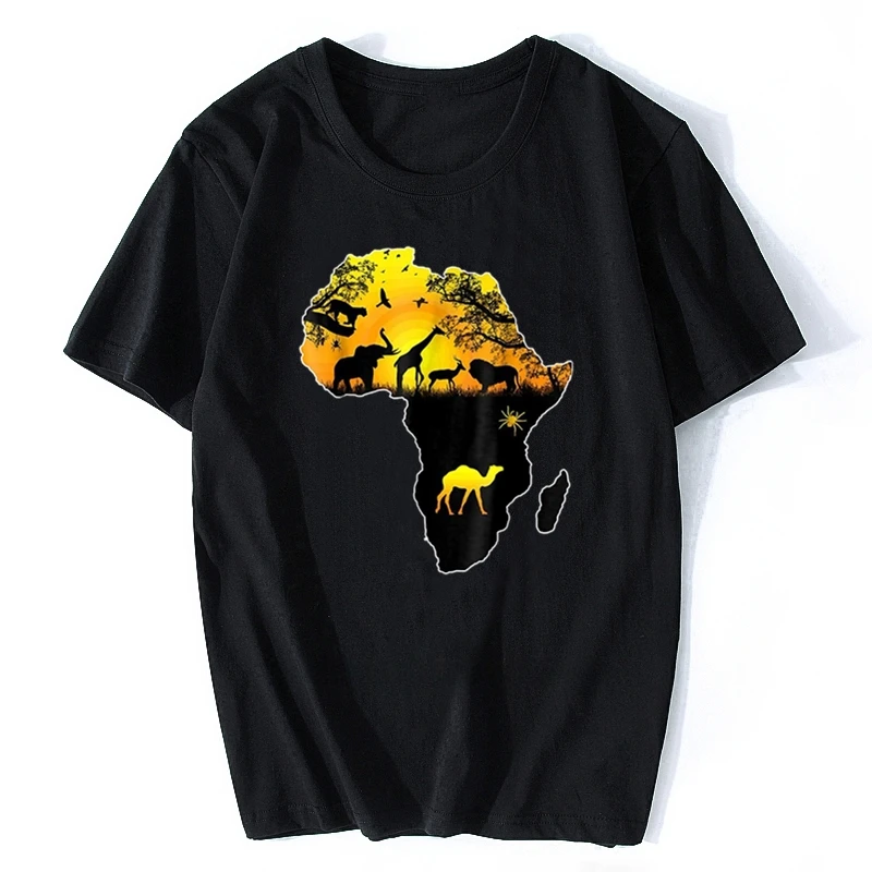 African Savannah Safari Wildlife Africa Map Fashion Brand T Shirts Men Summer Print Casual Men Brand Tshirt Tee Shirts