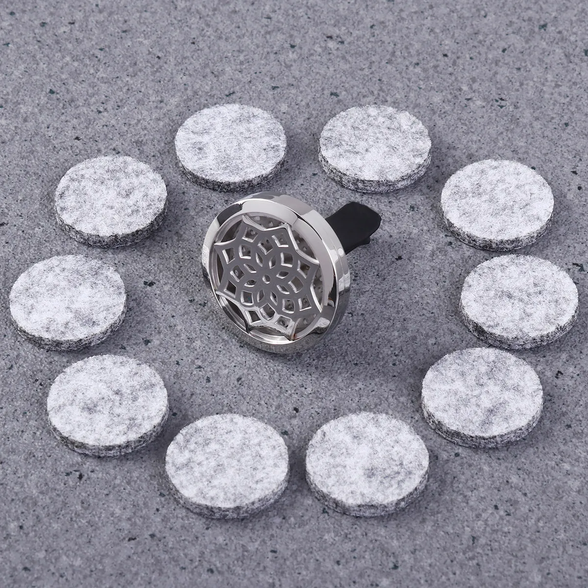 

Aromatherapy Car Diffuser Clip with 10 Refill Pads 316L Stainless Steel Hand-Polished Locket for Essential Oil Portable Air