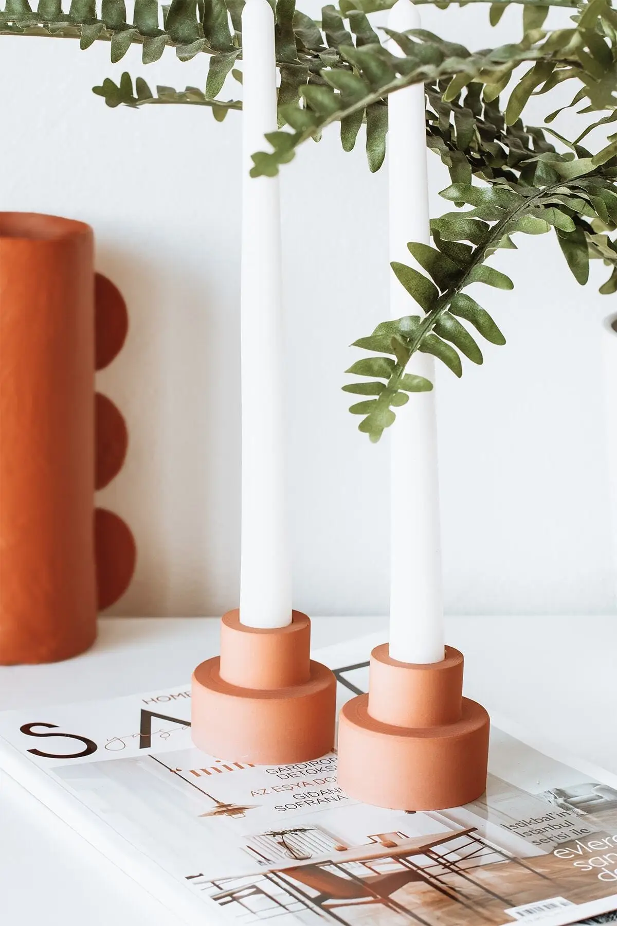 

Concrete Set of 2 Terracotta Candle Holders Decorative Scented Gifts Home Office Design Yoga Relaxation Romantic Dear