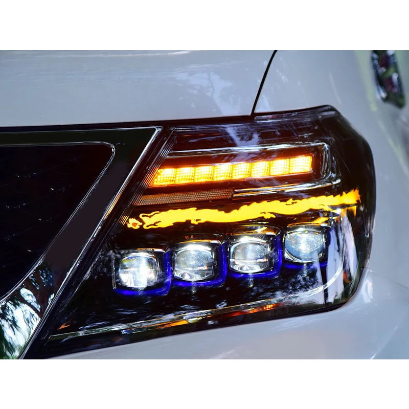 

Для Nissan Patrol Y62 2012-2019 - Модифицированные светодиодные фары в стиле Dragon, комплект левая и правая, с динамическими ДХО (DRL)