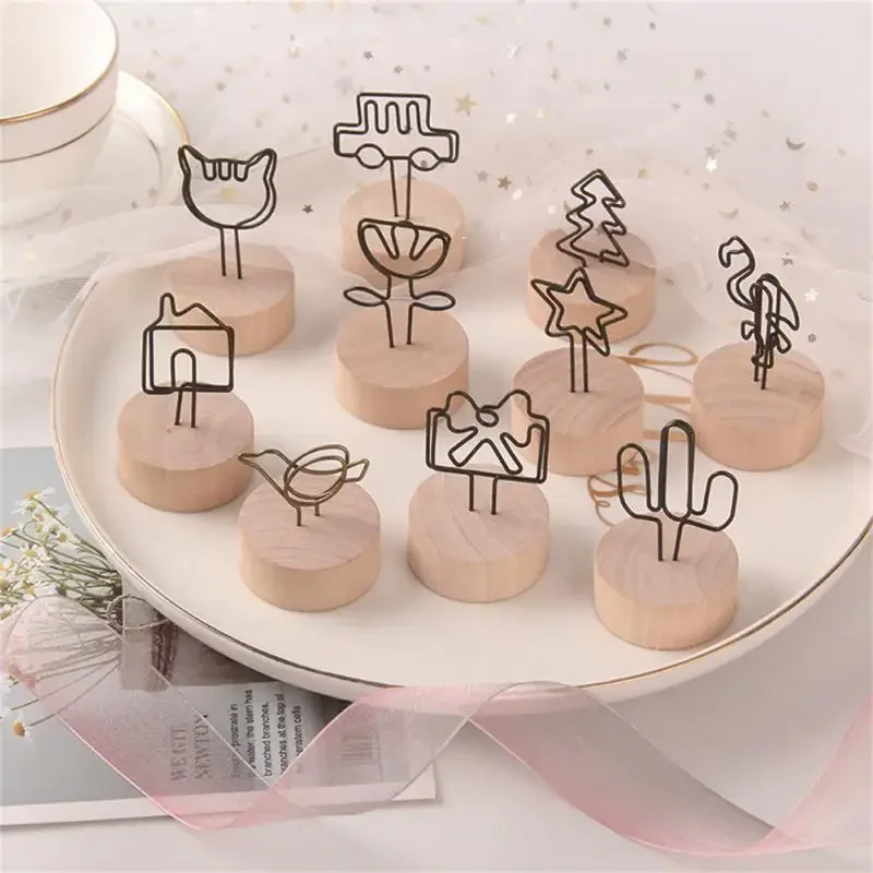 4CM Creative Round Wooden Iron Photo Clip Memo Name Card Pendant Furnishing Articles Picture Frame DIY Family Photo Decoration
