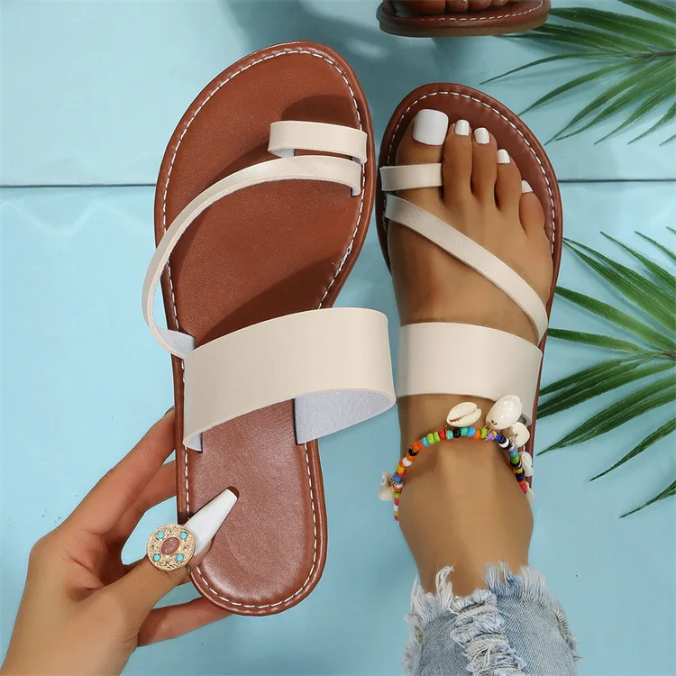 Flat Sandals Fashion Summer Solid Color  Open Toe Outdoor Slippers Casual Beach Women\'s Shoes Plus Size Zapatos De Mujer Slides