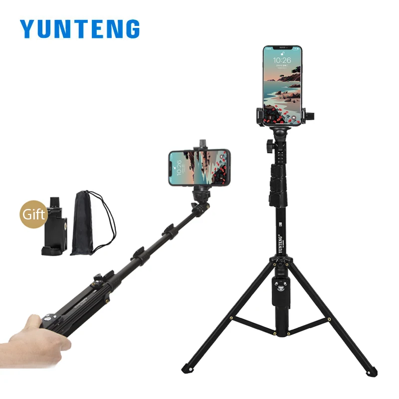 yunteng-1388-セルフィー棒三脚、屋外用、携帯型、写真撮影用スタンド、ビデオ用ハンドヘルドスタンド、ミラーレスデジタルカメラやスマートフォンに対応。
