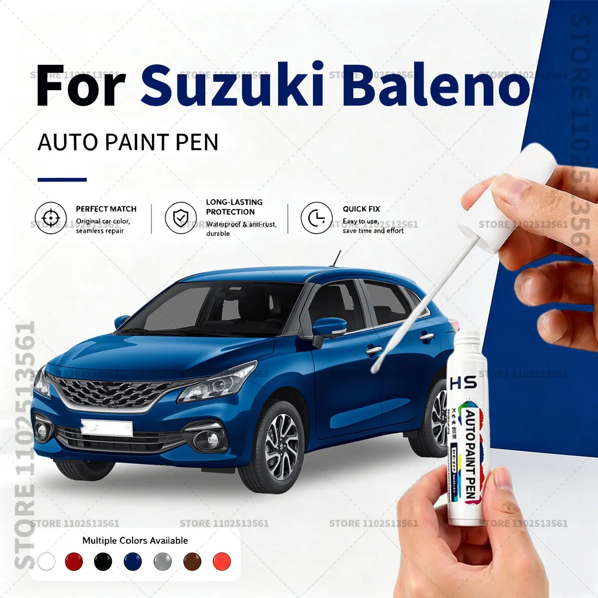 For 1995-2025 Suzuki Baleno White Touch Up Paint Pen for Car Scratch Repair Quick Dry Auto Paint Brush for Minor Paint Damage