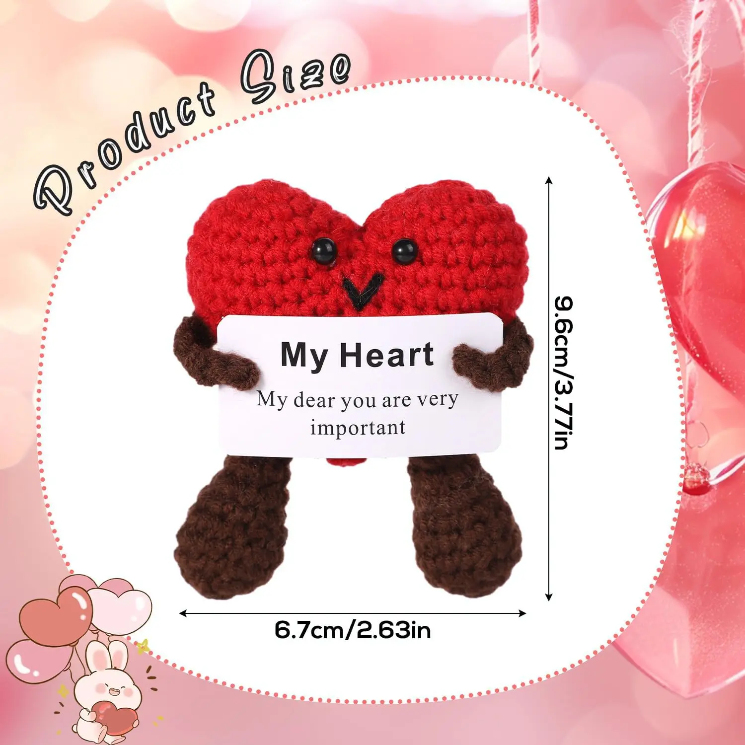 Handmade Crochet Positive Energy Heart Doll With Card Home Decoration Knitting Heart Doll Ornament Room Decor Christams Gifts