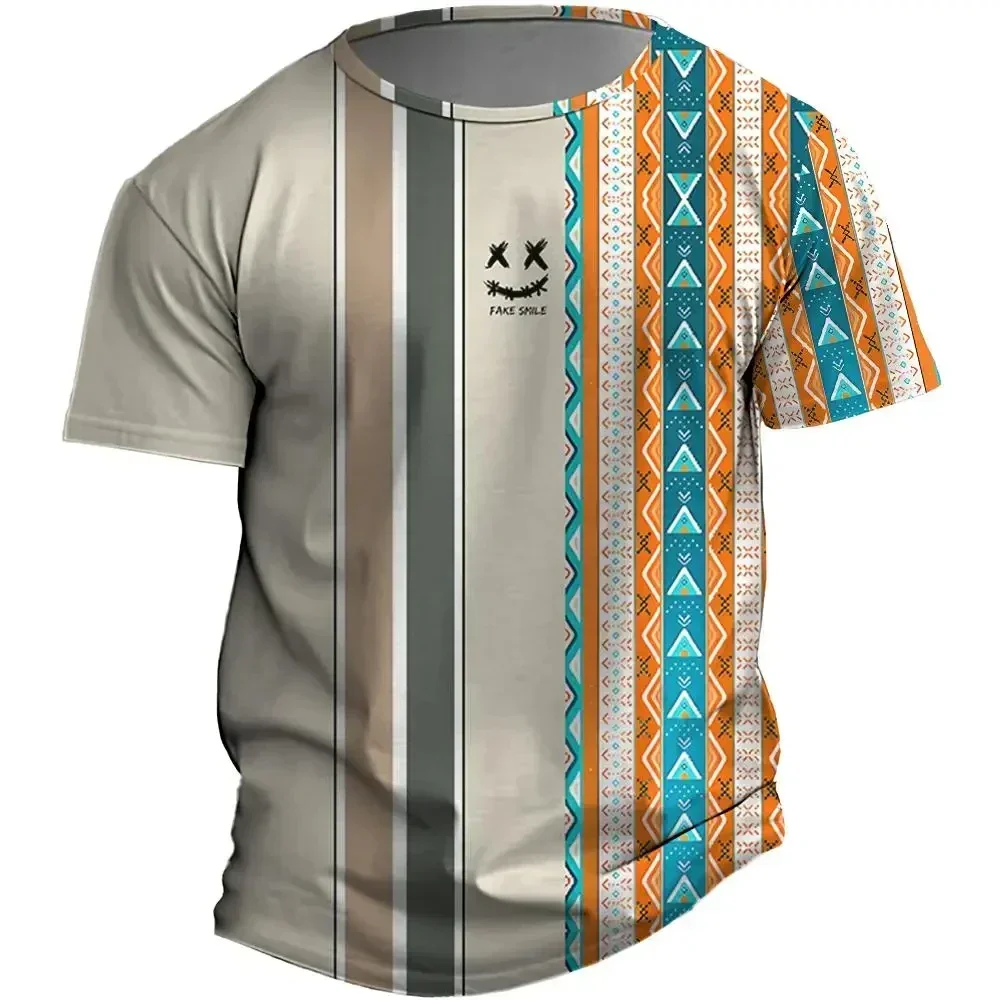 2024 Retro Striped Men's T-shirt Fashion Pattern Short Sleeve 3D Printed Top Head Casual Oversized T-shirt Men's Clothing