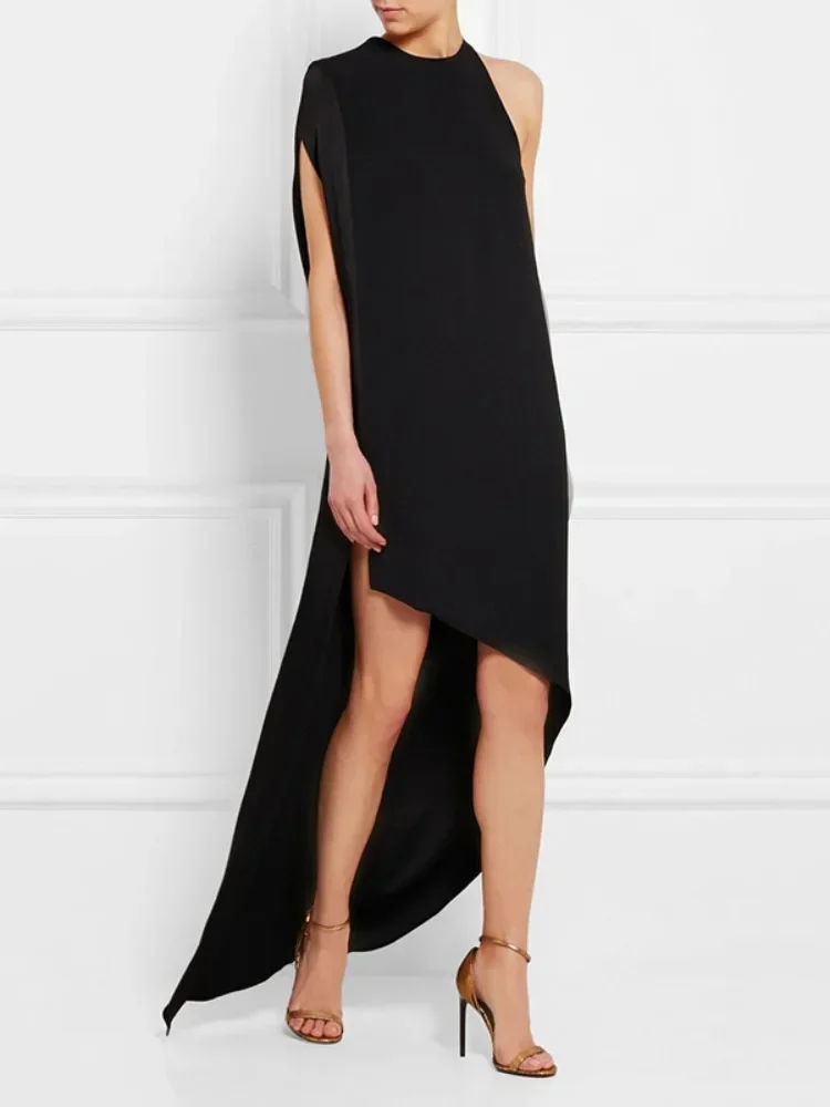 

Women Fashion High-low Party Evening Dresses 2025 Summer One-shoulder Asymmetric Split-side Elegant Banquet Prom Gown
