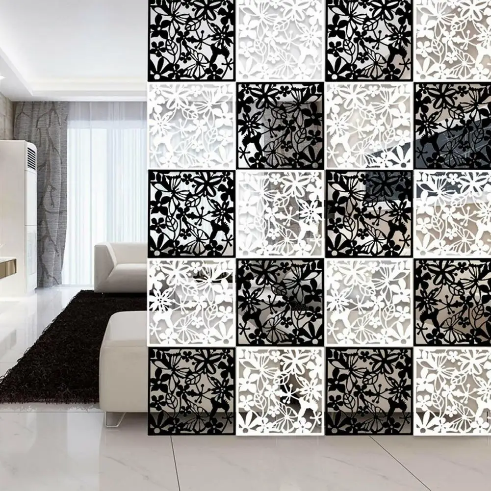 12PCS Hanging Room Divider 40x40CM Plastic Hollow Screen Curtain Panel Waterproof Partitions For Household Hotel DIY Decoraction