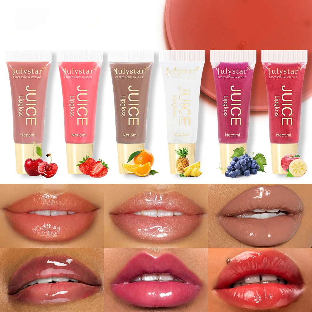 Błyszczyk do ust Glitter Plumping Lip Gloss Jelly Strawberry Moisturizer Fruit Lip Oil Transparent Fullness Lip Tint Gel Soft Tube Makeup LipCare