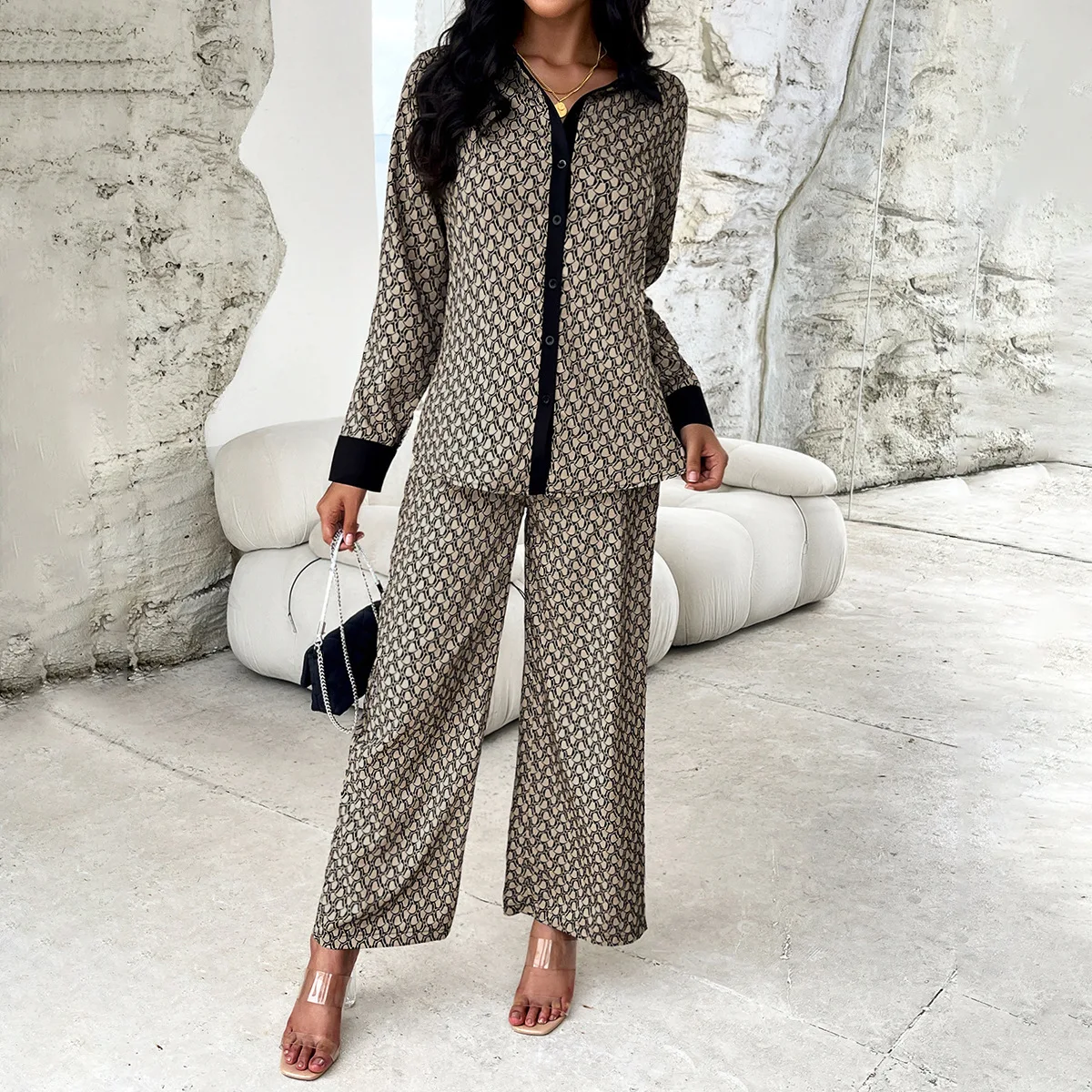 Women's 2023 Autumn and Winter Temperament Casual Suit Long-sleeved Shirt Loose Wide-leg Pants Trousers Two-piece Set